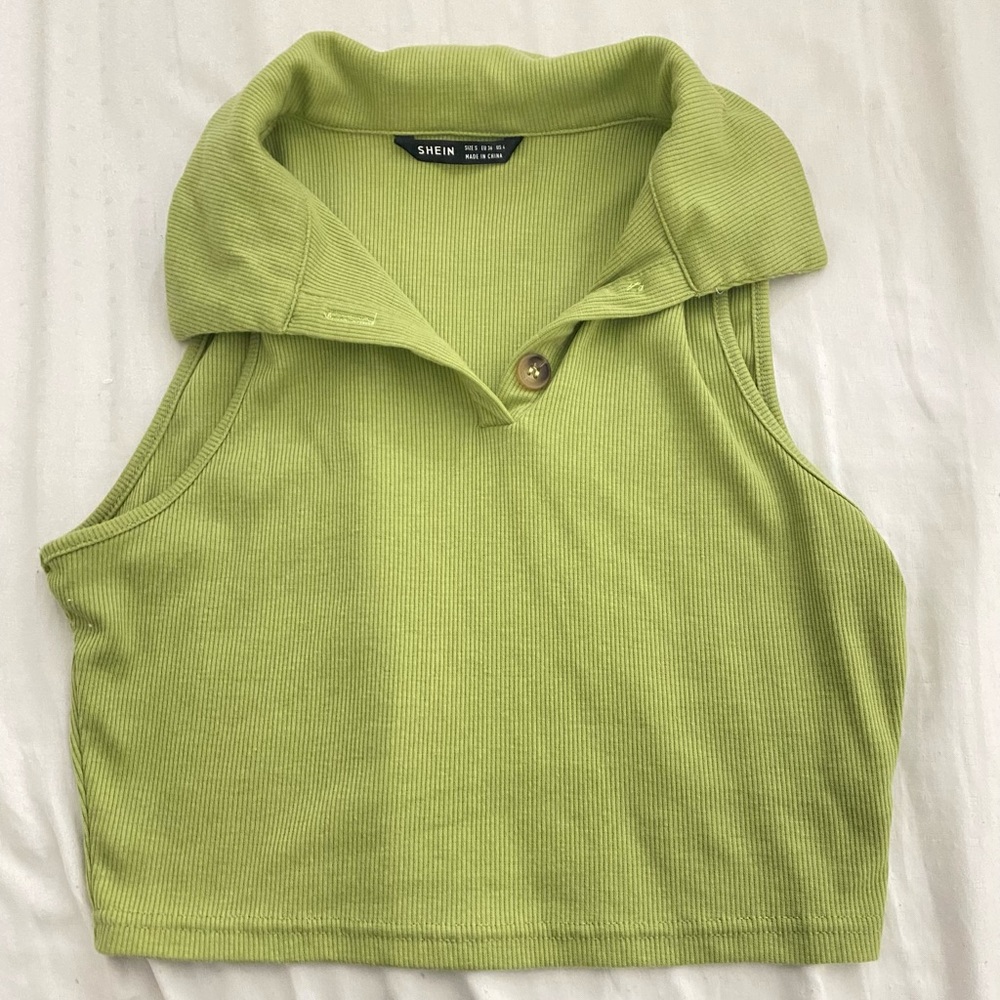 Green Shein collared crop top